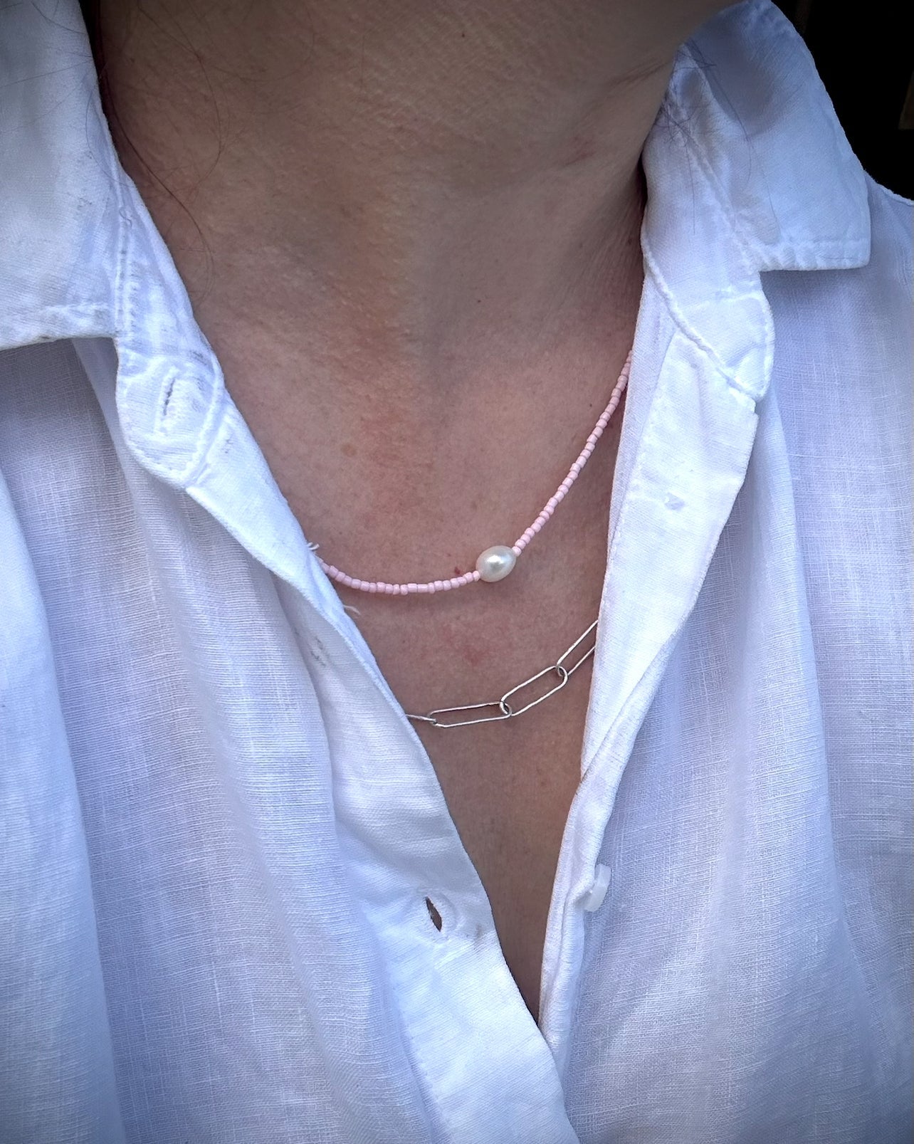 Handmade Paper clip - textured necklace